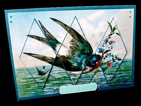 Vintage Bird with Flowers Diamond Panel Card by Diane  Hitchcox