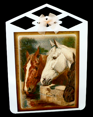 Three Horses Drinking with Pretty Gold Rose Pyramids by Diane  Hitchcox