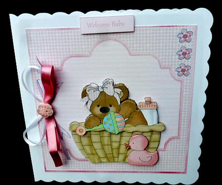 Baby Girl Bear 7x7 Card with Decoupage by Diane  Hitchcox