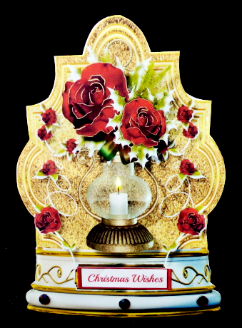 Lovely Shaped Tent Card with Golden Lantern and Roses by Diane  Hitchcox