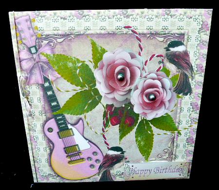 Pretty Birds with Pink Flowers and Lace 8x8 by Diane  Hitchcox