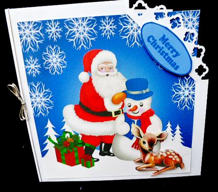 Santa with Snowman, & Deer with Snowflakes 8x8 by Diane  Hitchcox