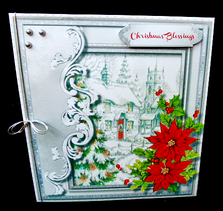 Lovely Silver Card with Red Poinsettias  by Diane  Hitchcox