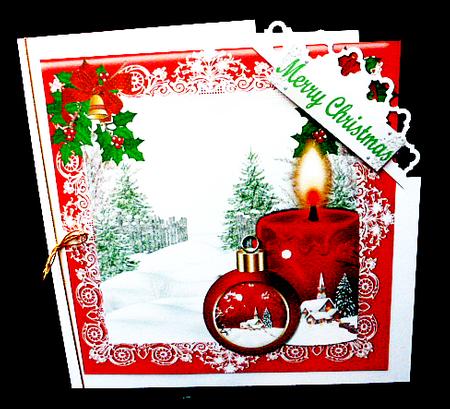 Pretty Lighted Candle with Bauble and Snow Scene 8x8 by Diane  Hitchcox