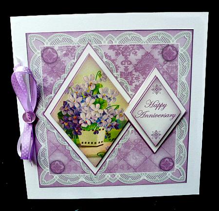Lilac Flowers Happy Anniversary 7in Double Diamond Topper by Diane  Hitchcox