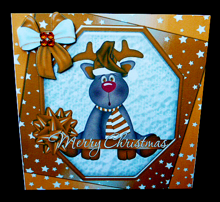 Lovely Reindeer with Gold Bow and Stars 8x8 by Diane  Hitchcox