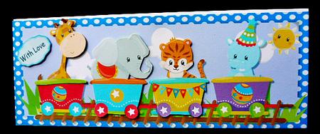 Animal Train in Blue Polka Dot Frame by Diane  Hitchcox