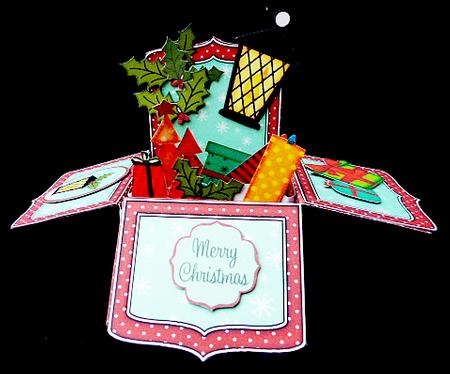 3D Xmas Lantern & Pointsettia Rubber Band Pop Up Box Card by Diane  Hitchcox