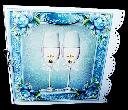 Champagne Glass's with Blue Roses 8x8 by Diane  Hitchcox