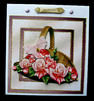 Pink Roses Basket in Golden Frame Mini Kit by Diane  Hitchcox