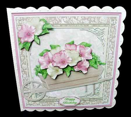 Barrow of Pink and Cream Flowers Card Front by Diane  Hitchcox