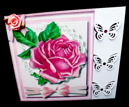 Beautiful Cerises Rose on Lace with Ribbon Bow by Diane  Hitchcox