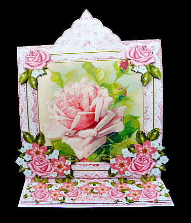 Pink Roses2 Lace Top Easel Card & Envelope Kit by Diane  Hitchcox