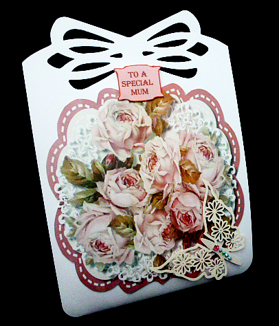 Beautiful Dusky Pink Roses on Cut Out Lace  by Diane  Hitchcox
