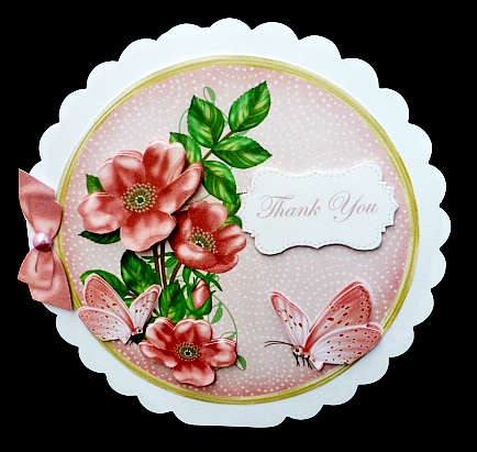Pink Wild Rose Thank You 7in Circle Decoupage Topper by Diane  Hitchcox