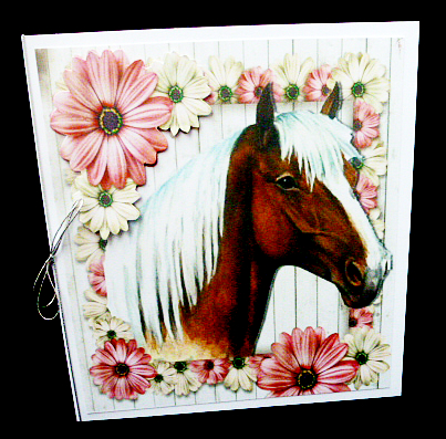 Beautiful Palomino Horse with Pink/cream Flowers 8x8 by Diane  Hitchcox