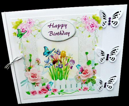 Rose and Iris Birthday Card Front by Diane  Hitchcox