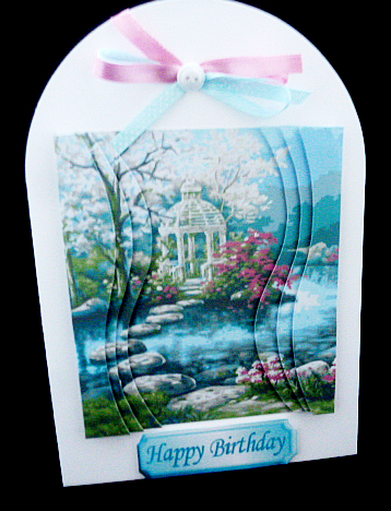 Pretty Japanese Garden with Waterfall Side Wavy Stackers by Diane  Hitchcox