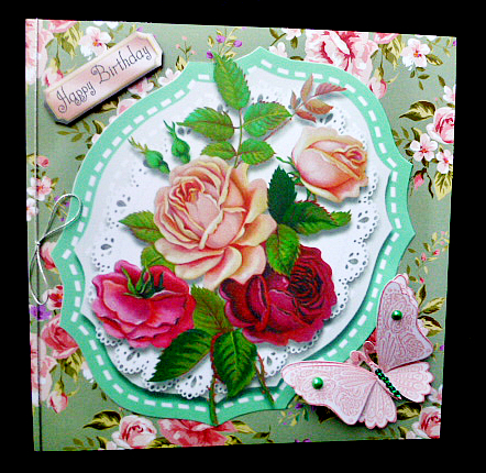 Lovely Mixed Roses on Scalloped Lace by Diane  Hitchcox