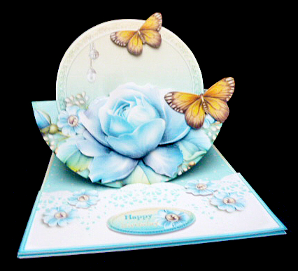 Rounded Easel Card Blue Roses 744 by Diane  Hitchcox