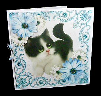 Cute Kitten with Blue & Cream Flowers 8x8 by Diane  Hitchcox