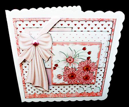 Scallop Pearl Sketch Card - Pink Flowers and Bow by Diane  Hitchcox