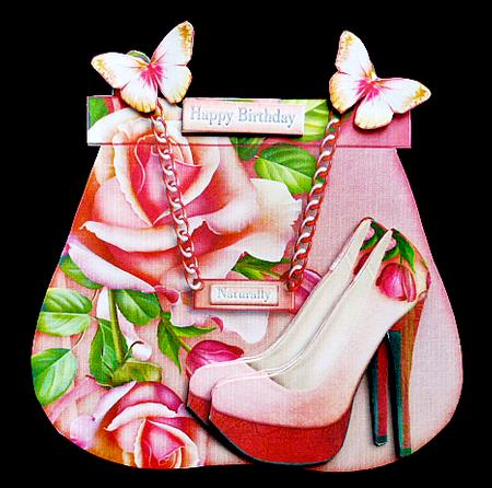 Handbag Shoe Shape Card Pink Orange Roses 759 by Diane  Hitchcox