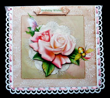 Rose and Bee 7x7 Card with Decoupage by Diane  Hitchcox