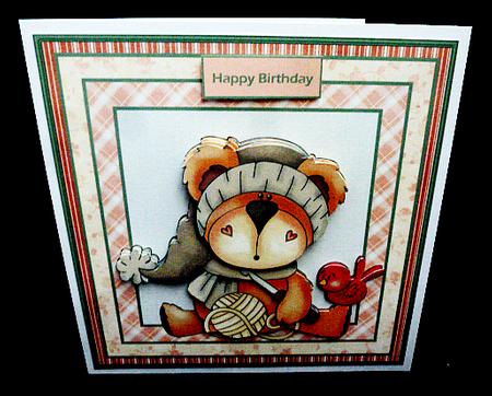 Crochet Bear 7x7 Card with Large Decoupage by Diane  Hitchcox