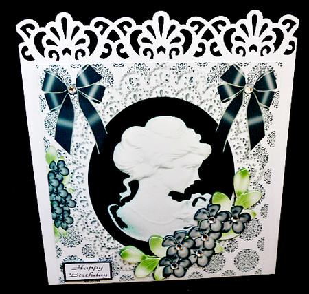 Elegant Black Cameo with Flowers, Lace with Bows 8x8 by Diane  Hitchcox