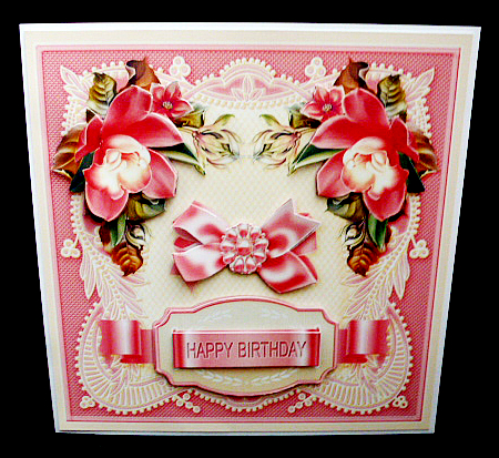Pink Orchids on a Lace Frame 8in x 8in Decoupage Mini Kit by Diane  Hitchcox