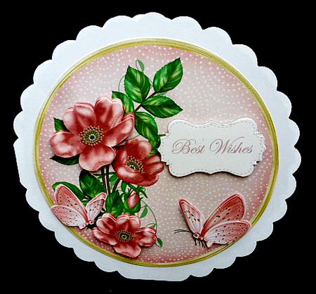 Pink Wild Rose Best Wishes 7in Circle Decoupage Topper by Diane  Hitchcox