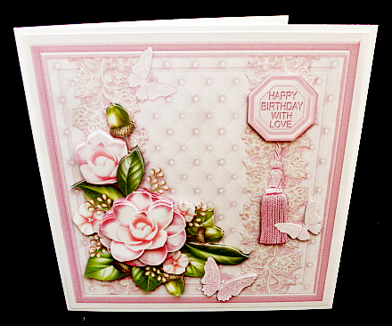 Pink Camelias on Lace Trims 8in x 8in Decoupage Mini Kit by Diane  Hitchcox