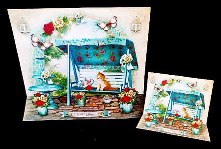 Beautiful Garden with Turquoise Swing Card by Diane  Hitchcox