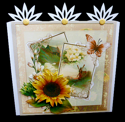 Windmill and Sunflowers 7x7 Card with Decoupage by Diane  Hitchcox