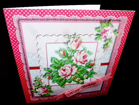 Lovely Pink Roses on a Scalloped Lace Frame  by Diane  Hitchcox