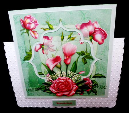Deep Pink Rose 7x7 Card with Decoupage by Diane  Hitchcox