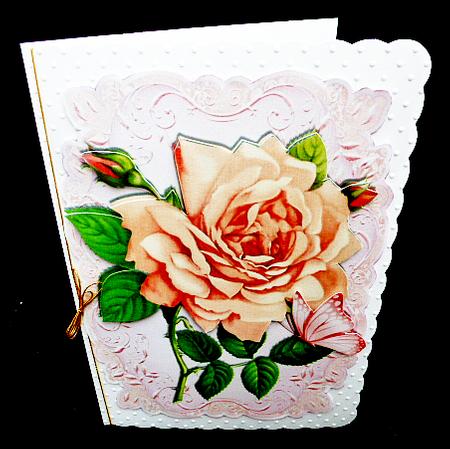 Stunning Peach/pink Rose with Butterflies on a Scroll Plaque by Diane  Hitchcox