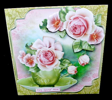 Pretty Pink Roses Teacup & Saucer - Shaped Topper by Diane  Hitchcox