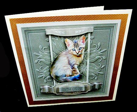 Cat on a Taupe Doily 6in x 6in Decoupage by Diane  Hitchcox