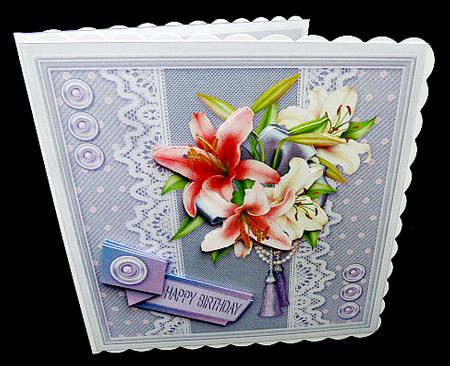Pink and Cream Lilies on a Lace Border 8x8 Decoupage Kit by Diane  Hitchcox