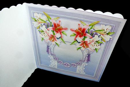 Pink and Cream Lilies on a Lace Border Matching 8x8 Insert by Diane  Hitchcox