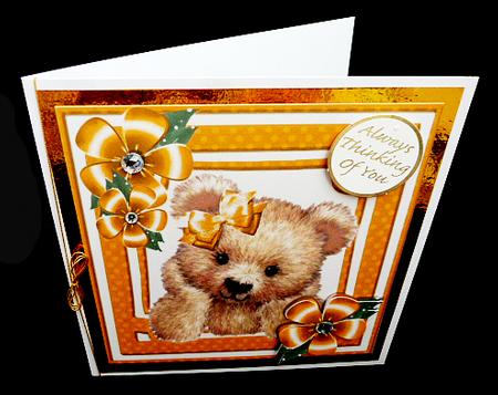 Cute Fuzzy Bear with Gold Flowers and Bow 8x8 by Diane  Hitchcox