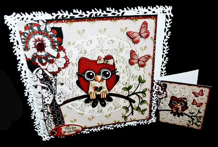 Happy Owl Cardtopper Black Red 823 by Diane  Hitchcox