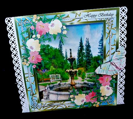 Beautiful Fountain and Water Coloured Flowers by Diane  Hitchcox