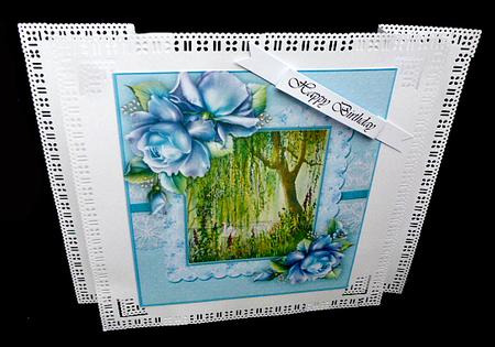 Beautiful Blue Roses Withswan Scene  by Diane  Hitchcox