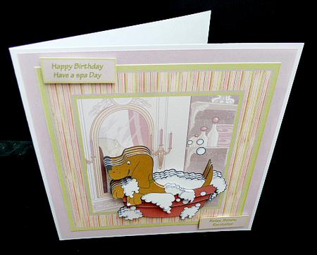 Doggy Pamper Day 7.5x7.5 Card with Decoupage by Diane  Hitchcox
