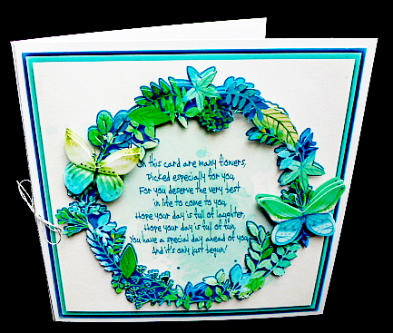 Watercolor Flowers Frame Blue Topper 844 by Diane  Hitchcox