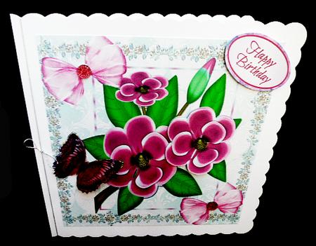Pretty Flowers in Flower Frame with Pink Bows 8x8 by Diane  Hitchcox