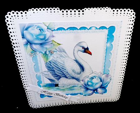 Pretty Vintage Swan with Blue Roses in Star Frame 8x8 by Diane  Hitchcox